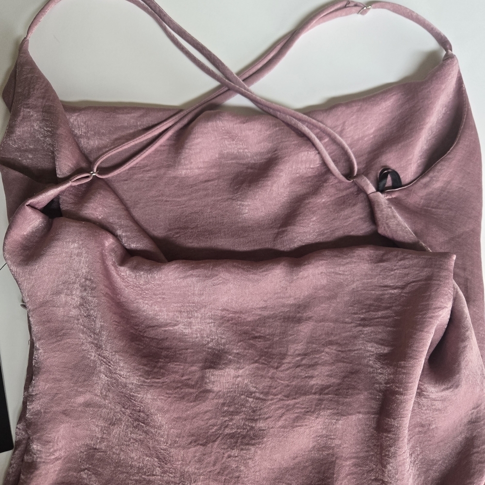NWT Lulu's Elegant  Pink  Satin Cowl Neck Maxi Dress. Size XS - Picture 4 of 11